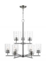 Generation-Seagull 31172-962 - Oslo indoor dimmable 9-light chandelier in a brushed nickel finish with a clear seeded glass shade