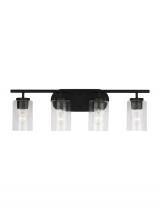 Generation-Seagull 41173-112 - Oslo dimmable 4-light wall bath sconce in a midnight black finish with clear seeded glass shade