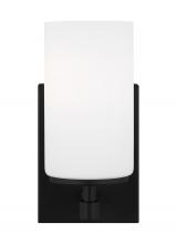 Generation-Seagull 4124601-112 - Alturas indoor dimmable 1-light wall bath sconce in a midnight black finish and etched white glass s