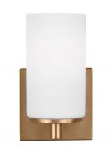 Generation-Seagull 4139101-848 - Hettinger traditional indoor dimmable 1-light wall bath sconce in a satin brass finish with etched w