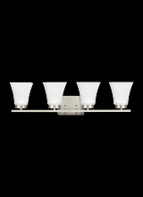 Generation-Seagull 4411604-962 - Bayfield contemporary 4-light indoor dimmable bath vanity wall sconce in brushed nickel silver finis