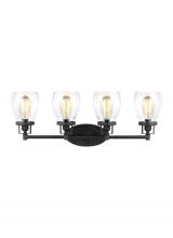 Generation-Seagull 4414504-112 - Belton transitional 4-light indoor dimmable bath vanity wall sconce in midnight black finish with cl