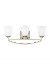 Generation-Seagull 4424503EN3-962 - Hanford traditional 3-light LED indoor dimmable bath vanity wall sconce in brushed nickel silver fin