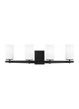 Generation-Seagull 4424604-112 - Alturas indoor dimmable 4-light wall bath sconce chandelier in a midnight black finish and etched wh