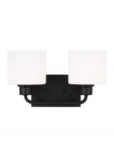 Generation-Seagull 4428802-112 - Canfield indoor dimmable 2-light wall bath sconce in a midnight black finish and etched white glass