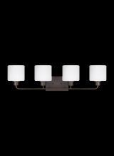 Generation-Seagull 4428804-710 - Canfield modern 4-light indoor dimmable bath vanity wall sconce in bronze finish with etched white i