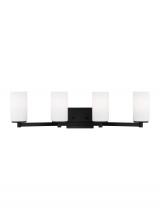 Generation-Seagull 4439104-112 - Hettinger traditional indoor dimmable 4-light wall bath sconce in a midnight black finish with etche