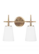 Generation-Seagull 4440402-848 - Driscoll contemporary 2-light indoor dimmable bath vanity wall sconce in satin brass gold finish wit