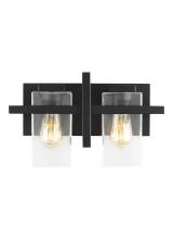 Generation-Seagull 4441502-112 - Mitte transitional 2-light indoor dimmable bath vanity wall sconce in midnight black finish with cle