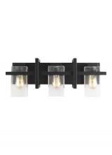 Generation-Seagull 4441503-112 - Mitte transitional 3-light indoor dimmable bath vanity wall sconce in midnight black finish with cle