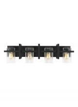 Generation-Seagull 4441504-112 - Mitte transitional 4-light indoor dimmable bath vanity wall sconce in midnight black finish with cle