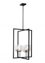 Generation-Seagull 5341504-112 - Mitte transitional 4-light indoor dimmable large ceiling pendant hanging chandelier light in midnigh