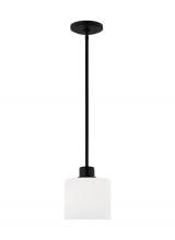 Generation-Seagull 6128801EN3-112 - Canfield indoor dimmable LED 1-light mini pendant in a midnight black finish with white etched glass