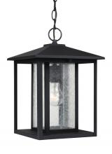 Generation-Seagull 62027-12 - Hunnington contemporary 1-light outdoor exterior pendant in black finish with clear seeded glass pan