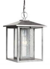 Generation-Seagull 62027-57 - Hunnington contemporary 1-light outdoor exterior pendant in weathered pewter grey finish with clear