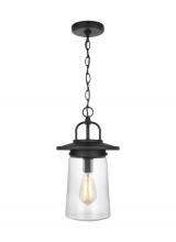 Generation-Seagull 6208901EN7-12 - Tybee casual 1-light LED outdoor exterior ceiling hanging pendant in black finish with clear glass s