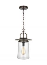 Generation-Seagull 6208901EN7-71 - Tybee casual 1-light LED outdoor exterior ceiling hanging pendant in antique bronze finish with clea