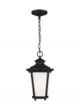 Generation-Seagull 62240-12 - Cape May traditional 1-light outdoor exterior hanging ceiling pendant in black finish with etched wh