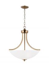 Generation-Seagull 6616503EN3-848 - Geary traditional indoor dimmable LED medium 3-light pendant in satin brass with a satin etched glas