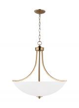 Generation-Seagull 6616504-848 - Geary traditional indoor dimmable large 4-light pendant in satin brass with a satin etched glass sha