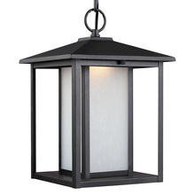 Generation-Seagull 6902997S-12 - Hunnington contemporary 1-light outdoor exterior led outdoor pendant in black finish with etched see