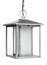 Generation-Seagull 69029-57 - Hunnington contemporary 1-light outdoor exterior pendant in weathered pewter grey finish with undefi