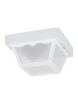 Generation-Seagull 7567-15 - Outdoor Ceiling traditional 1-light outdoor exterior ceiling flush mount in white finish with clear