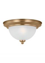 Generation-Seagull 77063-848 - Geary traditional indoor dimmable 1-light ceiling flush mount in satin brass with a satin etched gla