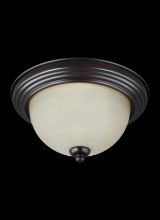 Generation-Seagull 77065-710 - Geary transitional 3-light indoor dimmable ceiling flush mount fixture in bronze finish with amber s