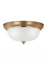 Generation-Seagull 77065-848 - Geary traditional indoor dimmable 3-light ceiling flush mount in satin brass with a satin etched gla