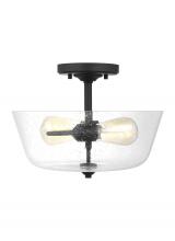 Generation-Seagull 7714502-112 - Belton transitional 2-light indoor dimmable ceiling semi-flush mount in midnight black finish with c