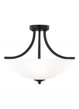 Generation-Seagull 7716503-112 - Geary transitional 3-light indoor dimmable ceiling flush mount fixture in midnight black finish with