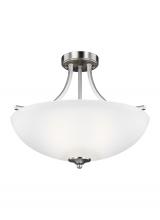 Generation-Seagull 7716503-962 - Geary transitional 3-light indoor dimmable ceiling flush mount fixture in brushed nickel silver fini