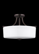 Generation-Seagull 7728803-710 - Canfield modern 3-light indoor dimmable ceiling semi-flush mount in bronze finish with etched white