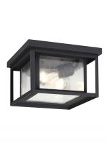 Generation-Seagull 78027-12 - Hunnington contemporary 2-light outdoor exterior ceiling flush mount in black finish with clear seed