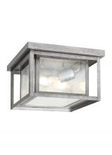 Generation-Seagull 78027-57 - Hunnington contemporary 2-light outdoor exterior ceiling flush mount in weathered pewter grey finish