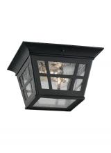 Generation-Seagull 78131-12 - Herrington transitional 2-light outdoor exterior ceiling flush mount in black finish with clear seed