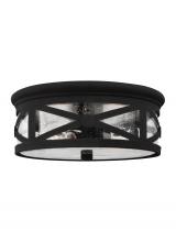 Generation-Seagull 7821402-12 - Outdoor Ceiling traditional 2-light outdoor exterior ceiling flush mount in black finish with clear