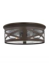 Generation-Seagull 7821402-71 - Outdoor Ceiling traditional 2-light outdoor exterior ceiling flush mount in antique bronze finish wi