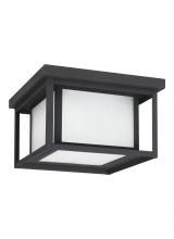 Generation-Seagull 7903997S-12 - Hunnington contemporary 1-light outdoor exterior led outdoor ceiling flush mount in black finish wit