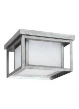 Generation-Seagull 7903997S-57 - Hunnington contemporary 1-light outdoor exterior led outdoor ceiling flush mount in weathered pewter