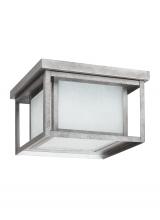 Generation-Seagull 79039-57 - Hunnington contemporary 2-light outdoor exterior ceiling flush mount in weathered pewter grey finish