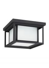 Generation-Seagull 79039EN3-12 - Hunnington contemporary 2-light LED outdoor exterior ceiling flush mount in black finish with etched