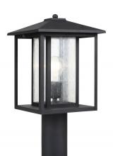 Generation-Seagull 82027-12 - Hunnington contemporary 1-light outdoor exterior post lantern in black finish with clear seeded glas