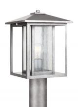 Generation-Seagull 82027-57 - Hunnington contemporary 1-light outdoor exterior post lantern in weathered pewter grey finish with c