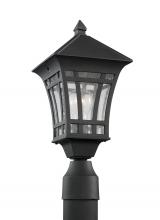 Generation-Seagull 82131-12 - Herrington transitional 1-light outdoor exterior post lantern in black finish with clear seeded glas