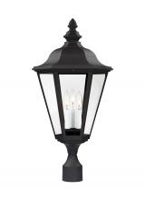 Generation-Seagull 8231-12 - Brentwood traditional 3-light outdoor exterior post lantern in black finish with clear glass panels