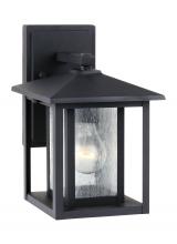 Generation-Seagull 88025-12 - Hunnington contemporary 1-light outdoor exterior small wall lantern in black finish with clear seede