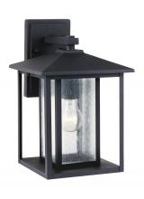 Generation-Seagull 88027-12 - Hunnington contemporary 1-light outdoor exterior medium wall lantern in black finish with clear seed