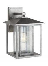 Generation-Seagull 88027-57 - Hunnington contemporary 1-light outdoor exterior medium wall lantern in weathered pewter grey finish